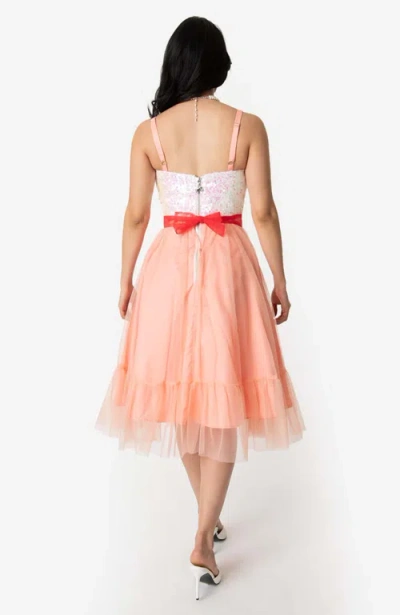 Unique Vintage Chiffon Swing Dress In Peach And White