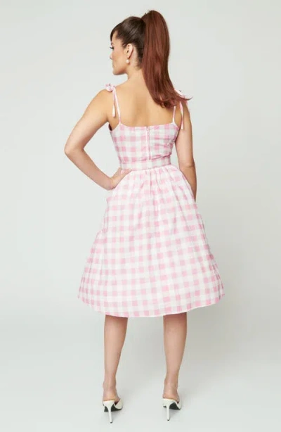 Unique Vintage Bobbie Swing Dress In Light Pink & White Gingham