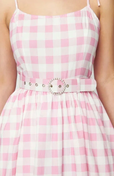 Unique Vintage Bobbie Swing Dress In Light Pink & White Gingham