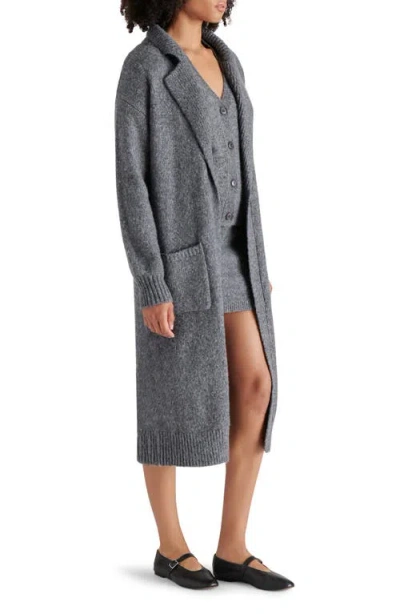 Shop Steve Madden Marl Notched Lapel Longline Cardigan In Heather Charcoal