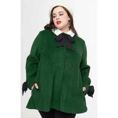 Shop Unique Vintage Plus Size Bow Topper Coat In Green