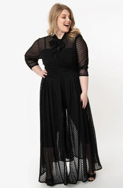 Unique Vintage Plus Size Three Quarter Sleeved Starlet Duster In Black