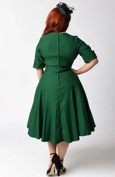 Unique Vintage Plus Size Half Sleeve Surplice Delores Swing Dress In Emerald