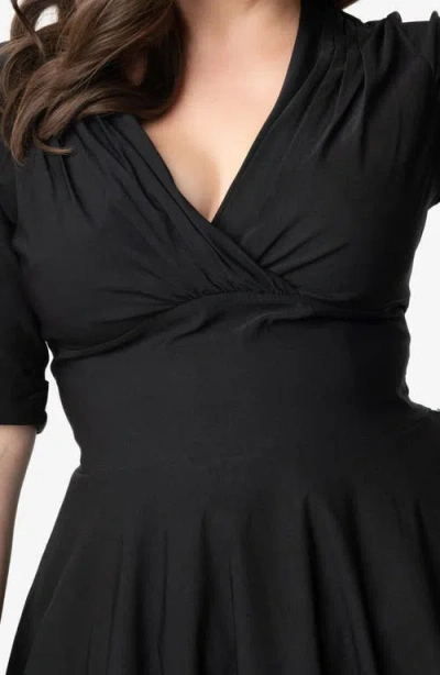Unique Vintage Plus Size Half Sleeve Surplice Delores Swing Dress In Black