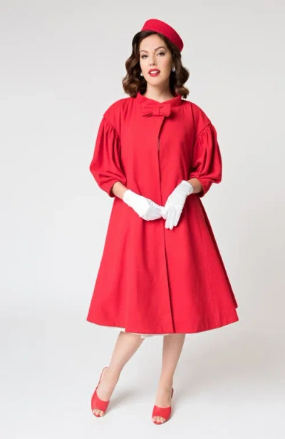 Unique Vintage 1960s Flare Swing Coat In Red