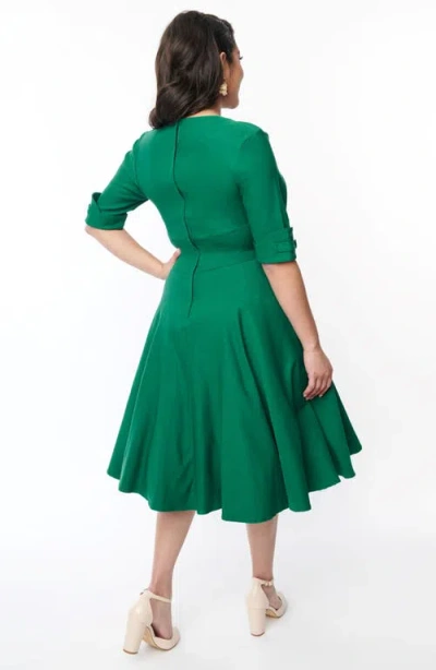Unique Vintage Half Sleeve Surplice Delores Swing Dress In Emerald