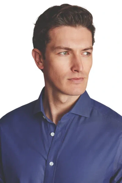 Charles Tyrwhitt Non-iron Twill Cutaway Slim Fit Shirt Single Cuff In Cobalt Blue