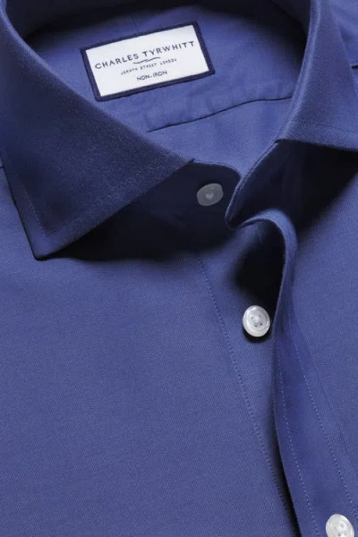 Charles Tyrwhitt Non-iron Twill Cutaway Slim Fit Shirt Single Cuff In Cobalt Blue
