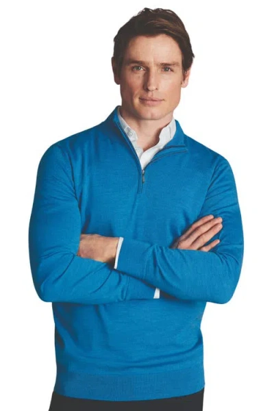 Charles Tyrwhitt Men's  Merino Zip Neck Sweater In Bright Blue