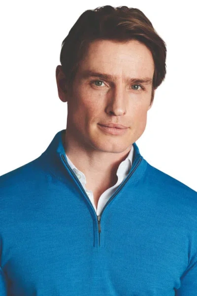 Charles Tyrwhitt Men's  Merino Zip Neck Sweater In Bright Blue