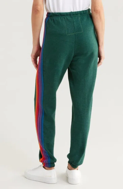 Aviator Nation Stripe Sweatpants In Forest/purple Orange