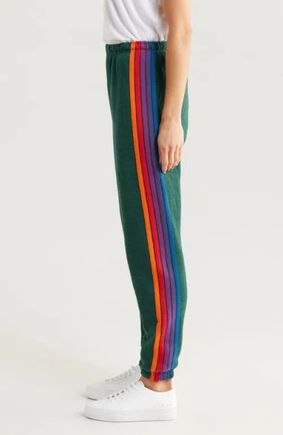 Aviator Nation Stripe Sweatpants In Forest/purple Orange