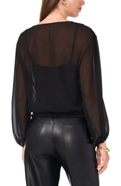 Vince Camuto Overlap Sequin Cami Long Sleeve Blouse In Rich Black