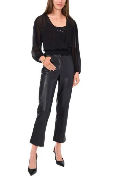 Vince Camuto Overlap Sequin Cami Long Sleeve Blouse In Rich Black