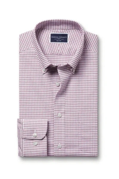 Charles Tyrwhitt Slim Fit Button-down Collar Non-iron Stretch Check Oxford Shirt In Claret Pink