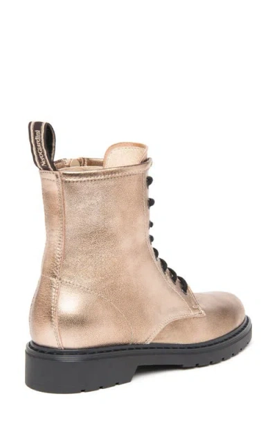 Nerogiardini Clean Metallic Leather Combat Booties In Gold