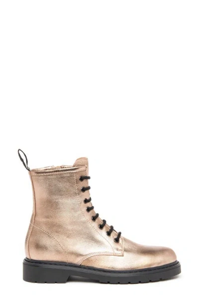 Nerogiardini Clean Metallic Leather Combat Booties In Gold