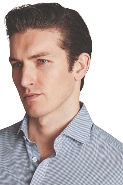 Charles Tyrwhitt Non-iron Poplin Mini Gingham Check Cutaway Slim Fit Shirt Single Cuff In Light Grey