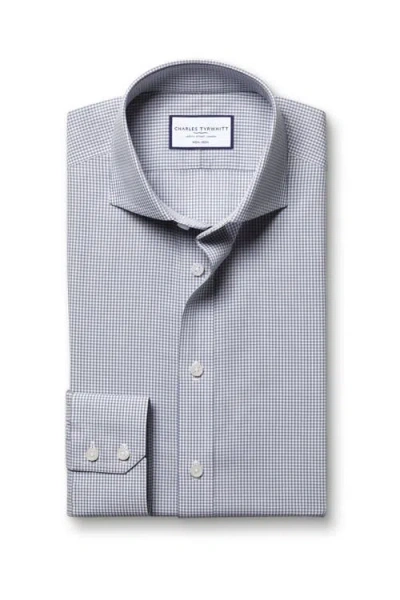 Charles Tyrwhitt Non-iron Poplin Mini Gingham Check Cutaway Slim Fit Shirt Single Cuff In Light Grey