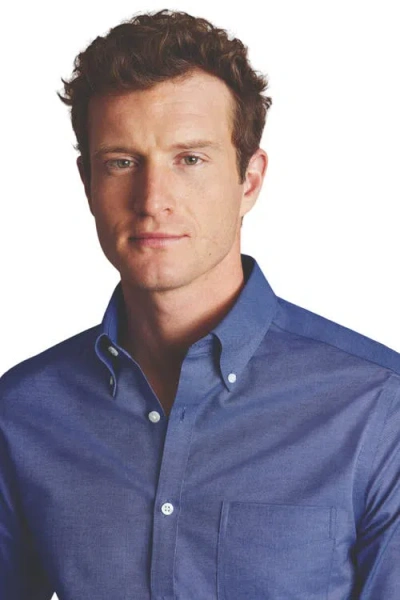 Charles Tyrwhitt Slim Fit Button-down Collar Non-iron Stretch Oxford Shirt In Cobalt Blue