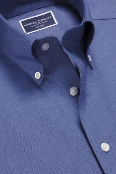Charles Tyrwhitt Slim Fit Button-down Collar Non-iron Stretch Oxford Shirt In Cobalt Blue