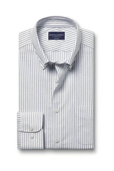 Charles Tyrwhitt Slim Fit Button-down Collar Non-iron Stretch Stripe Oxford Shirt In Indigo Blue