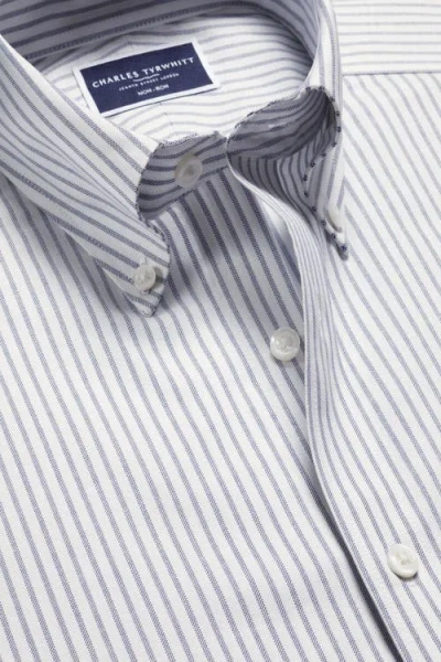Charles Tyrwhitt Slim Fit Button-down Collar Non-iron Stretch Stripe Oxford Shirt In Indigo Blue