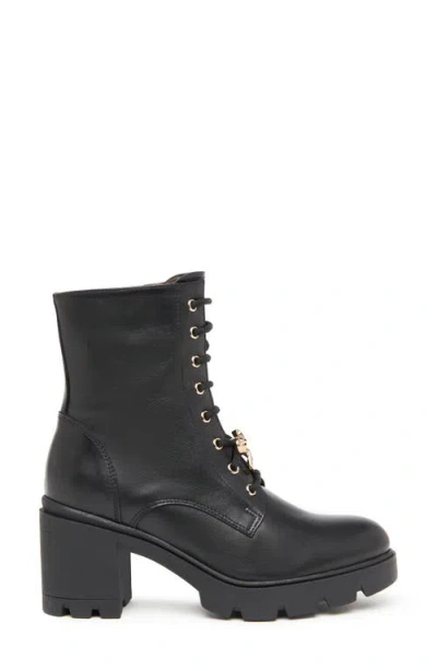 Nerogiardini Gems Leather Bow Heeled Combat Booties In Black