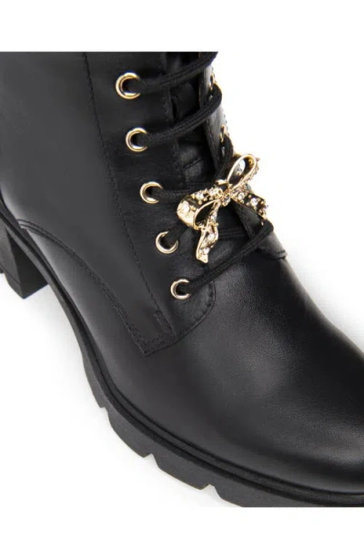 Nerogiardini Gems Leather Bow Heeled Combat Booties In Black