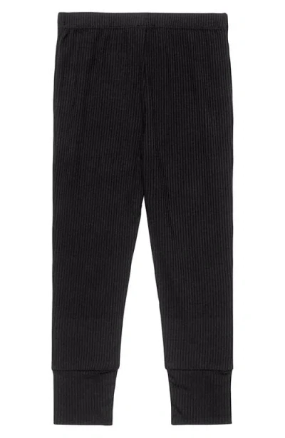 Posh Peanut Long Sleeve Rib Fitted Two-piece Pajamas In Black