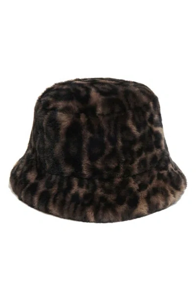 Apparis Amara Brown Bucket Hat With Leopard Motif In Ecofur Woman In Dark Leopard