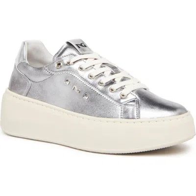 Shop Nerogiardini Metallic Platform Sneaker In Silver