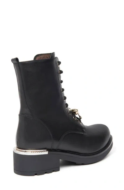 Nerogiardini Gems Leather Bow Combat Booties In Black