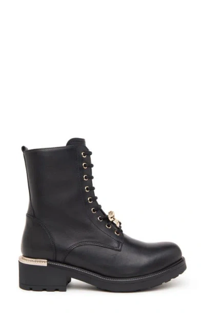 Nerogiardini Gems Leather Bow Combat Booties In Black