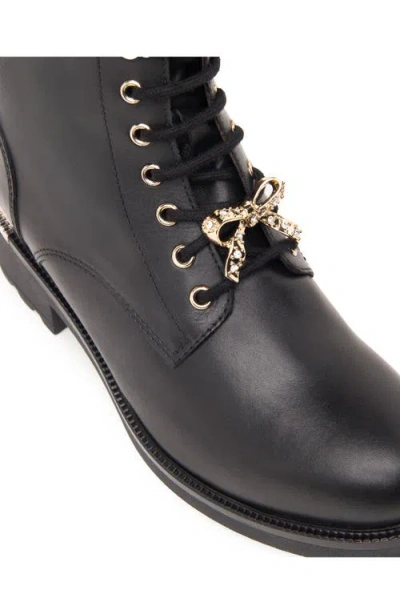 Nerogiardini Gems Leather Bow Combat Booties In Black