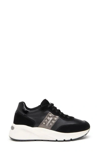 Nerogiardini Studded Mixed Leather Runner Sneakers In Black