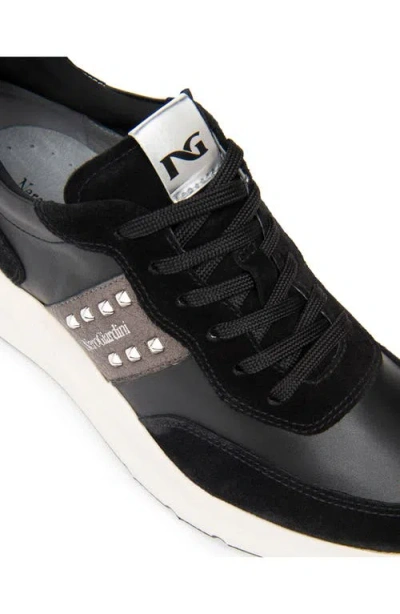 Nerogiardini Studded Mixed Leather Runner Sneakers In Black