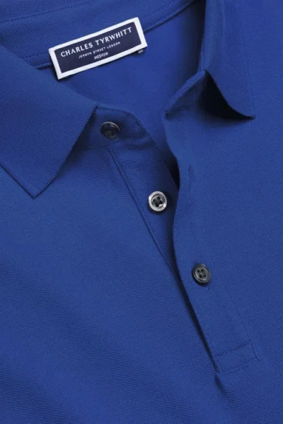 Charles Tyrwhitt Solid Short Sleeve Cotton Tyrwhitt Pique Polo In Cobalt Blue