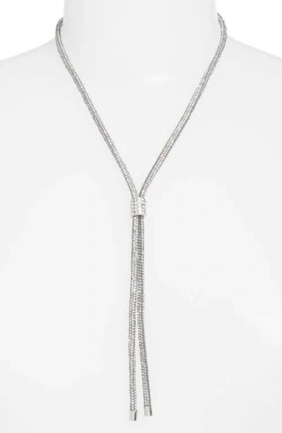 Open Edit Pavé Crystal Y-necklace In Clear- Rhodium