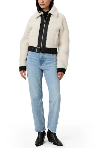 Paige Rhone Genuine Shearling & Suede Jacket In Ecru/black