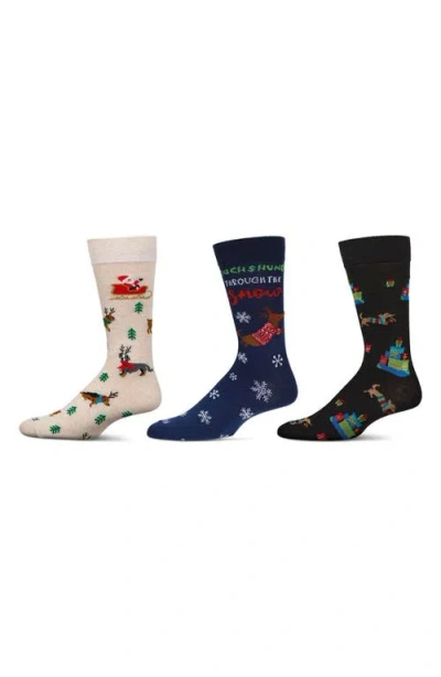 Memoi Assorted 3-pack Christmas Crew Socks In Blue