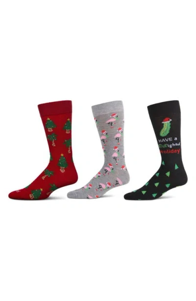 Memoi Assorted 3-pack Christmas Socks In Black