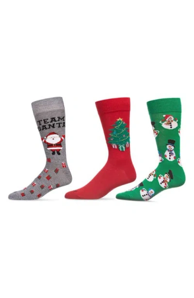 Memoi Assorted 3-pack Christmas Socks In Red