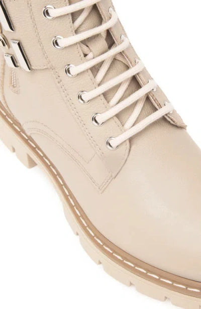 Nerogiardini Leather Logo Cuff Combat Booties In Beige/khaki