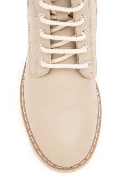 Nerogiardini Leather Logo Cuff Combat Booties In Beige/khaki