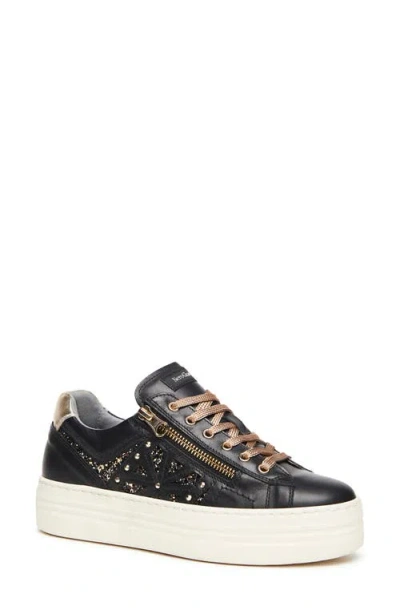 Nerogiardini Metallic Zip Cutout Glitter Sneakers In Black