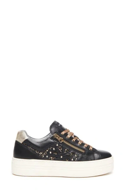 Nerogiardini Metallic Zip Cutout Glitter Sneakers In Black