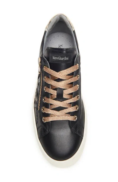 Nerogiardini Metallic Zip Cutout Glitter Sneakers In Black