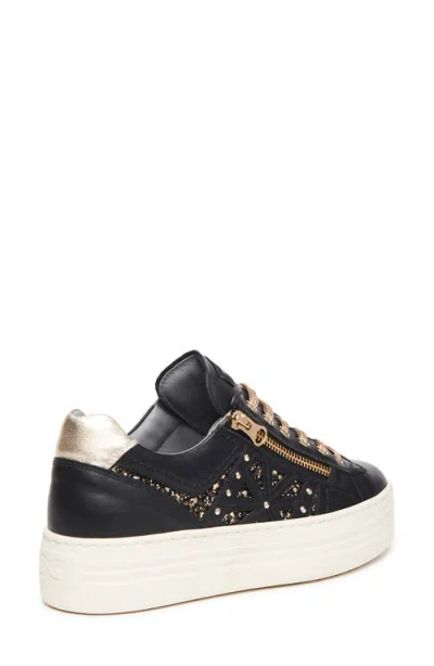 Nerogiardini Metallic Zip Cutout Glitter Sneakers In Black
