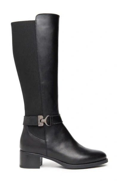 Nerogiardini Leather Stretch Buckle Knee Boots In Black